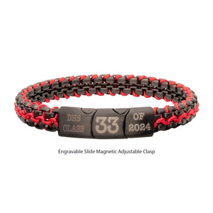 Stainless Steel Matte Finish Black Box Chain with Red Wax Cord Bracelet