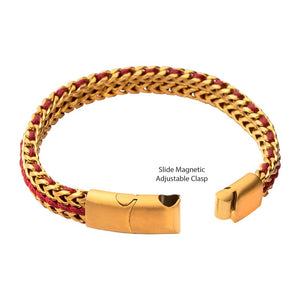 Stainless Steel Matte Finish Gold Foxtail Chain with Red Wax Cord Bracelet