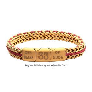 Stainless Steel Matte Finish Gold Foxtail Chain with Red Wax Cord Bracelet