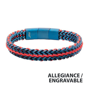 Stainless Steel Matte Finish Blue Foxtail Chain with Red Wax Cord Bracelet