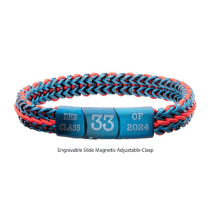 Stainless Steel Matte Finish Blue Foxtail Chain with Red Wax Cord Bracelet