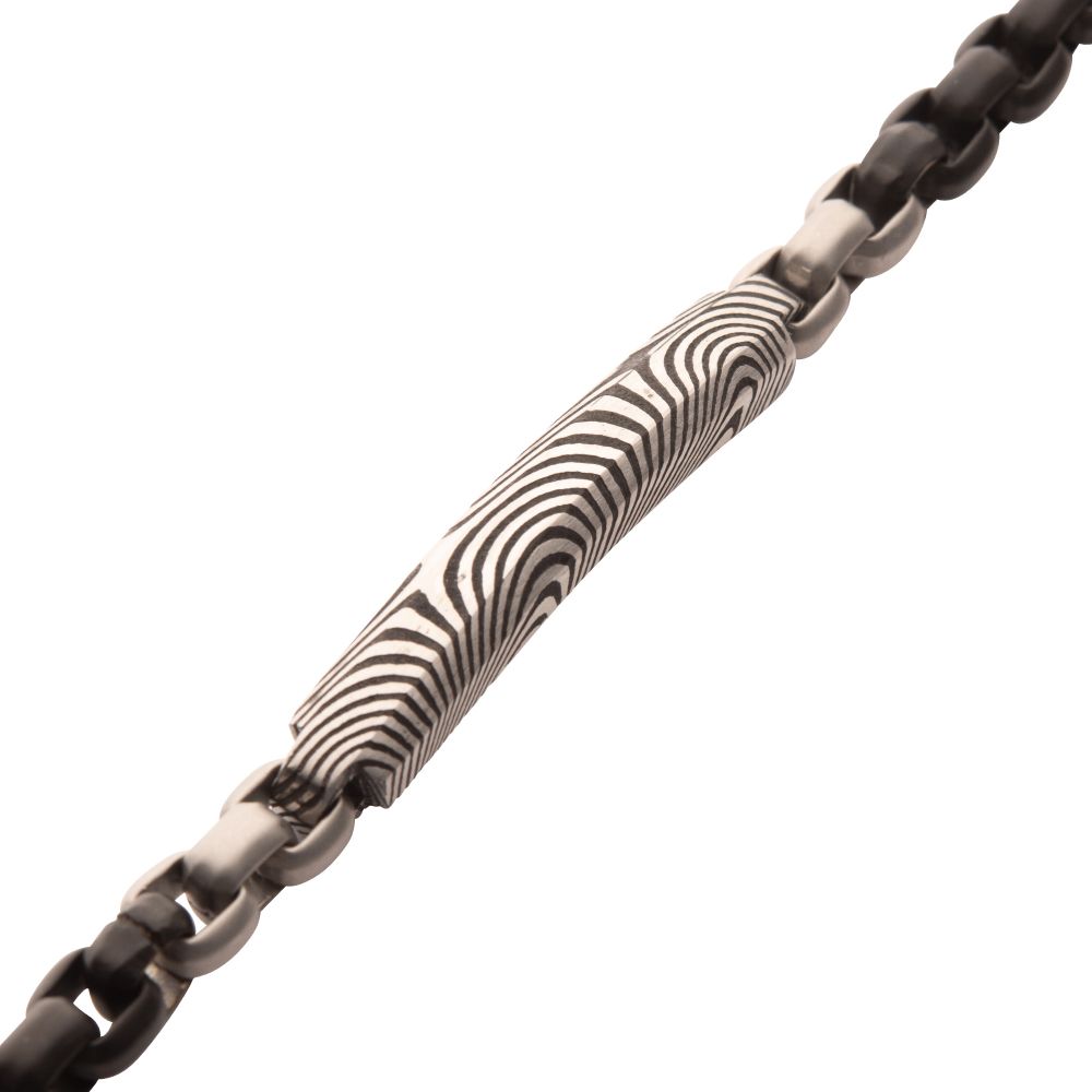 Stainless Steel Black Box Chain Bracelet with Damascus Steel Plate