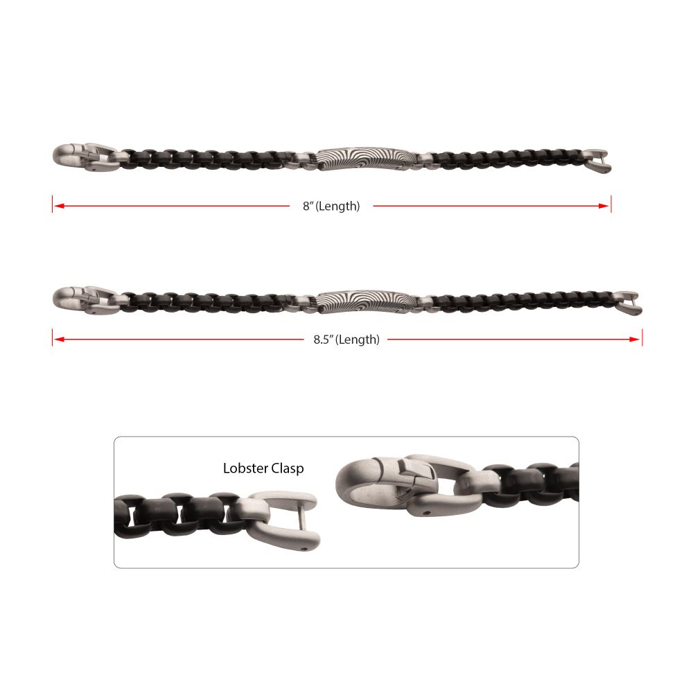 Stainless Steel Black Box Chain Bracelet with Damascus Steel Plate