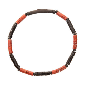 Stainless Steel Inferno Red Jasper &amp; Onyx Heishi Bead Bracelet