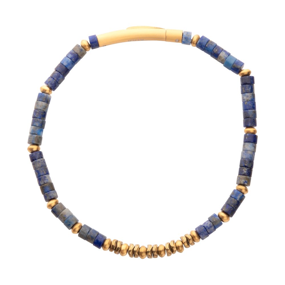 Stainless Steel Sky Weaver Hematite and Lapis Lazuli Heishi Bead Bracelet