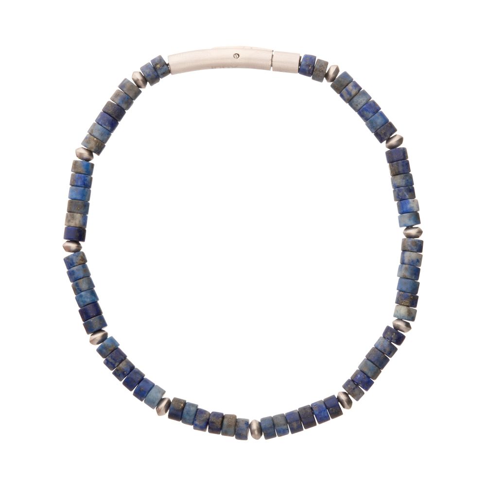 Stainless Steel River Runner Blue Lapis Lazuli Heishi Bead Bracelet