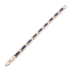 Stainless Steel Matte Finish Lapis Lazuli Stone Inlay Sizeable Link Bracelet