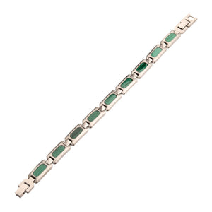 Stainless Steel Matte Finish Malachite Inlay Sizeable Link Bracelet