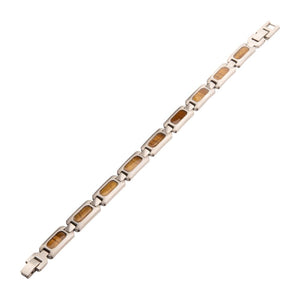Stainless Steel Matte Finish Tiger Eye Inlay Sizeable Link Bracelet