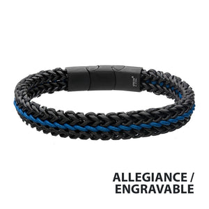 Stainless Steel Antique Finish Black Foxtail Chain with Blue Wax Cord Bracelet