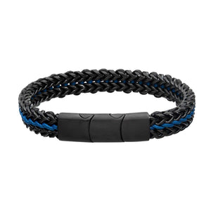 Stainless Steel Antique Finish Black Foxtail Chain with Blue Wax Cord Bracelet