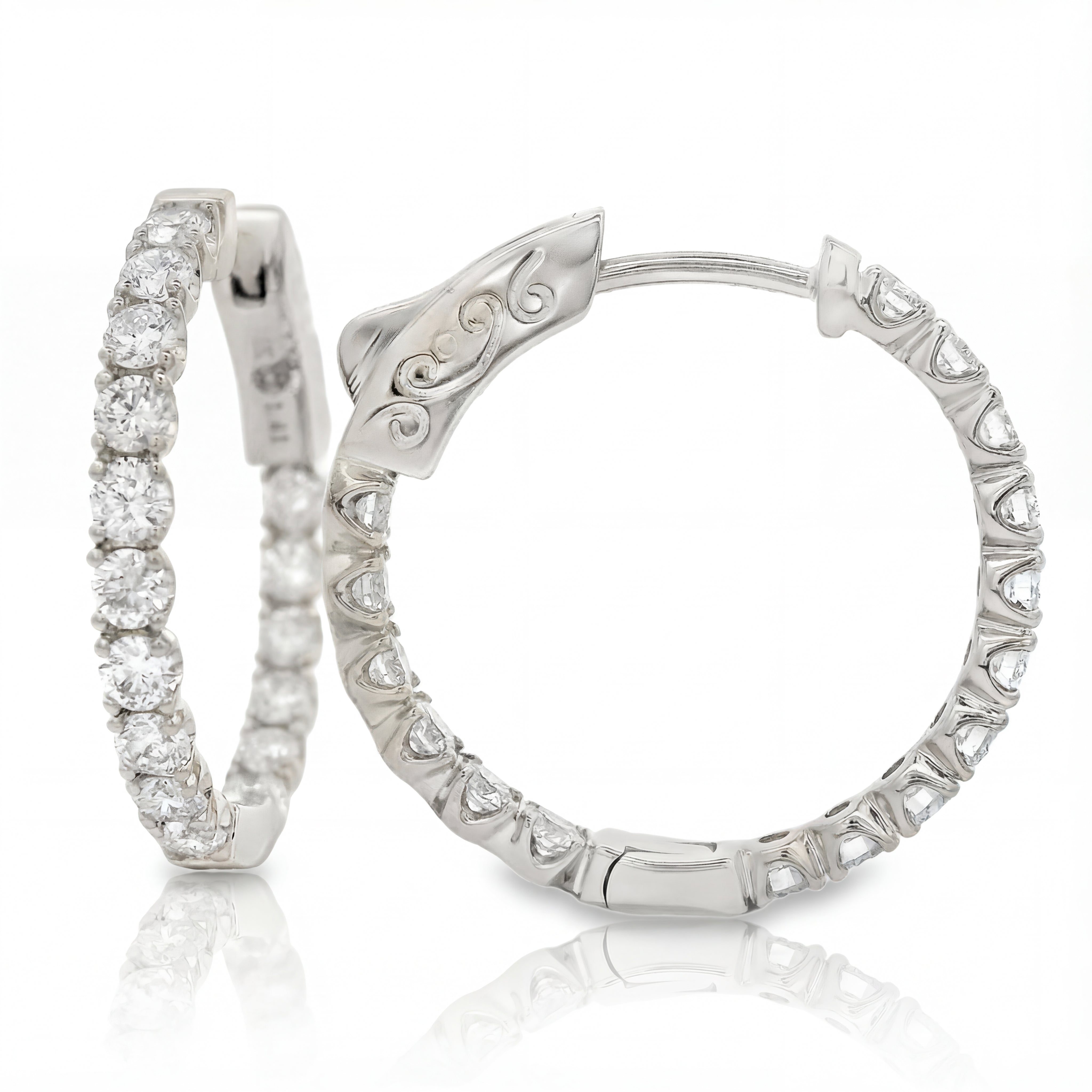 14W Round .75" In/Out Diamond Hoop Earrings