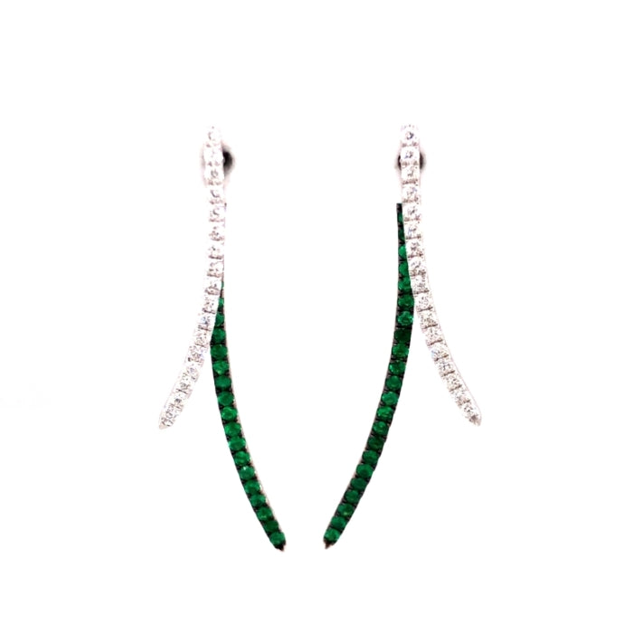 14W Curved Diamond and Emerald Dangle Earrings