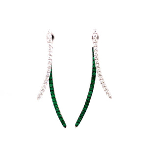 14W Curved Diamond and Emerald Dangle Earrings