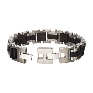 Stainless Steel with Ebony Wood Link Bracelet