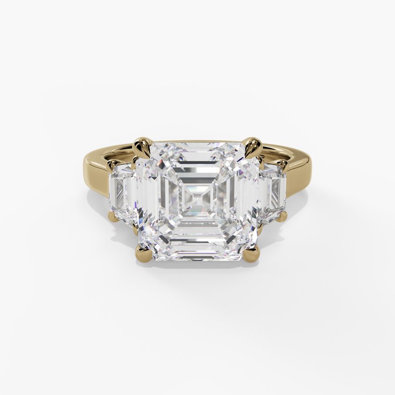14Y Lab Grown Asscher Cut and Side Trapezoid Diamond Engagement Ring sz 6