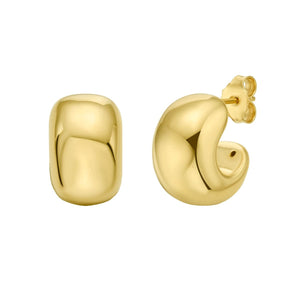 14Y Polished Puffed C Huggie Hoops with Push Back Clasp