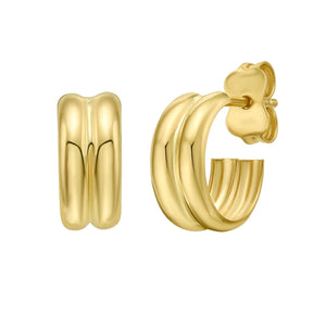 14Y Polished Double Row C-Hoops with Push Back Clasp