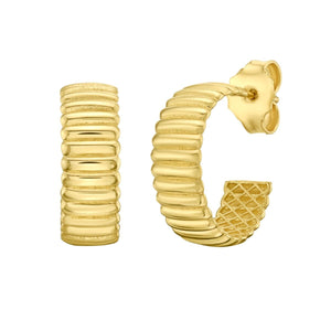 14Y Polished Tubogas Huggie C-Hoops with Push Back Clasp