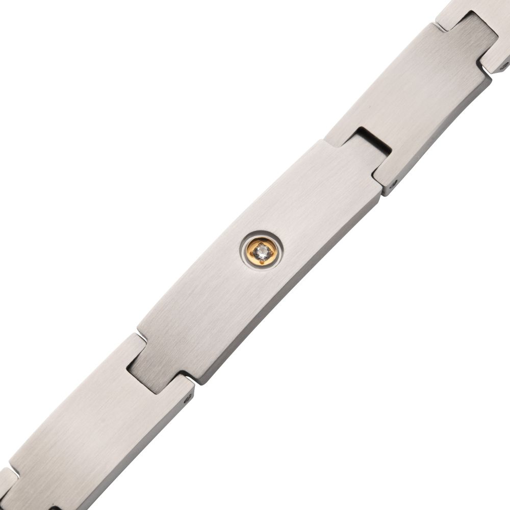 Stainless Steel Matte Finish Steel Adjustable Link Bracelet with Lab-Grown Diamond Accent