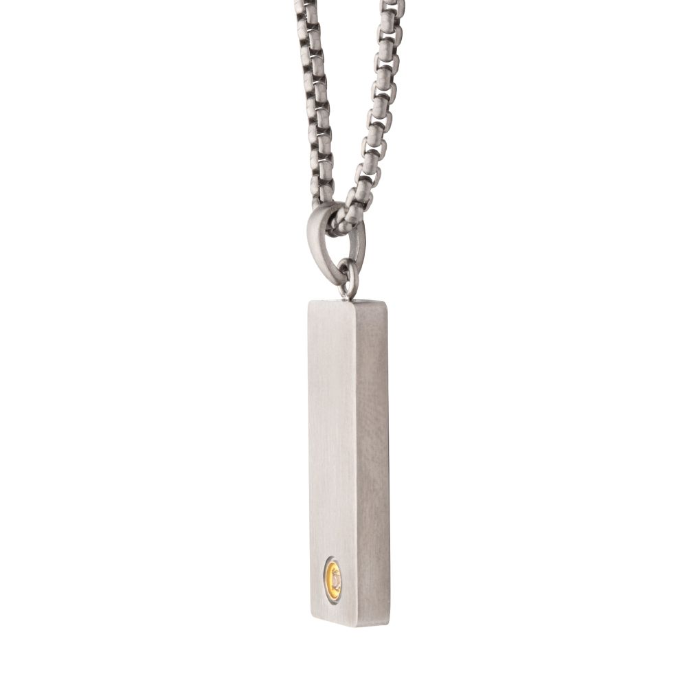 Stainless Steel Engravable Matte Finish Dog Tag Pendant with Lab Grown Diamond Accent