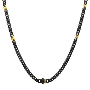Stainless Steel 18YGP 6mm Black Matte Finish Cuban Chain Necklace with Black Sapphires