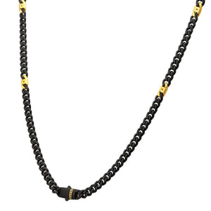 Stainless Steel 18YGP 6mm Black Matte Finish Cuban Chain Necklace with Black Sapphires