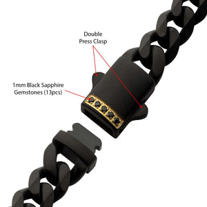 Stainless Steel 18YGP 6mm Black Matte Finish Cuban Chain Necklace with Black Sapphires