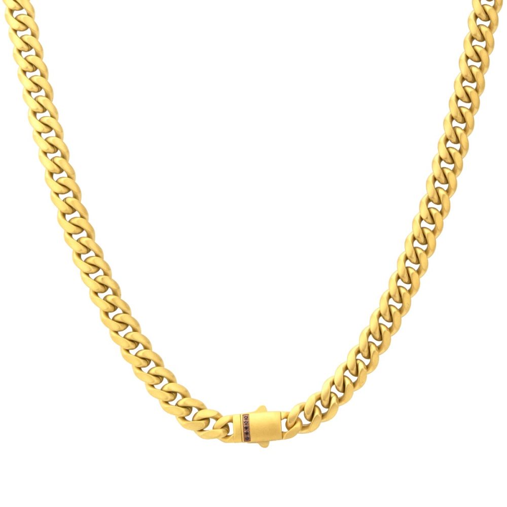 Stainless Steel 18YGP 8mm Matte Finish Cuban Necklace with Black Sapphires
