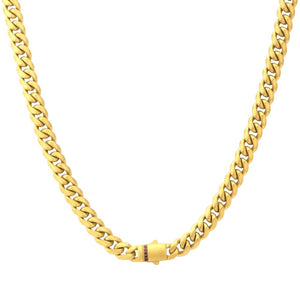 Stainless Steel 18YGP 8mm Matte Finish Cuban Necklace with Black Sapphires