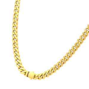 Stainless Steel 18YGP 8mm Matte Finish Cuban Necklace with Black Sapphires