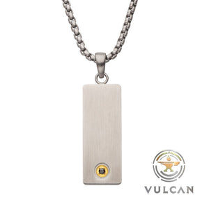 Stainless Steel Engravable Matte Finish Dog Tag Pendant with Black Sapphire Accent