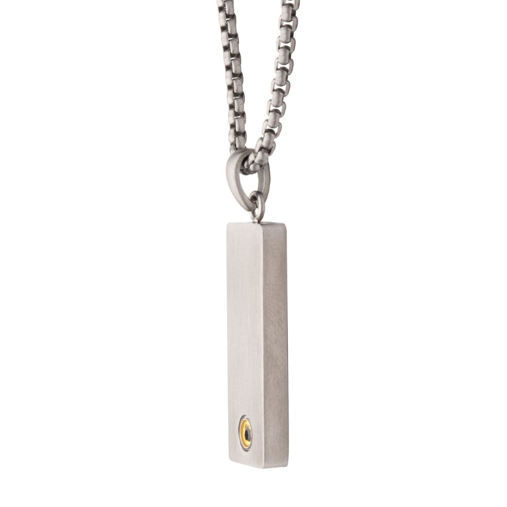 Stainless Steel Engravable Matte Finish Dog Tag Pendant with Black Sapphire Accent