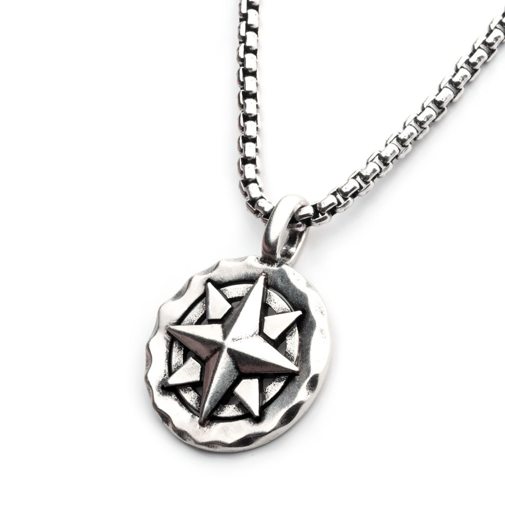 Sterling Silver Oxidized Compass Pendant with Box Chain