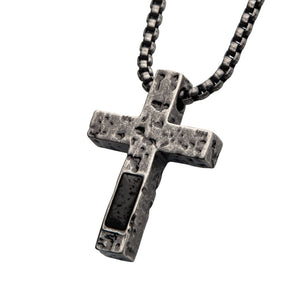 Stainless Steel Silver Cross Pendant with Lava Stone Pendant