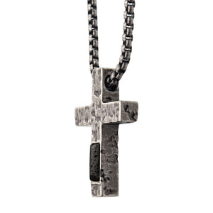 Stainless Steel Silver Cross Pendant with Lava Stone Pendant