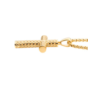 Stainless Steel Gold Colored Scale Cross Drop Pendant with Bold Box Chain