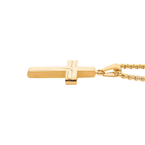 Stainless Steel Gold Colored Cross Drop Pendant with Round Box Chain