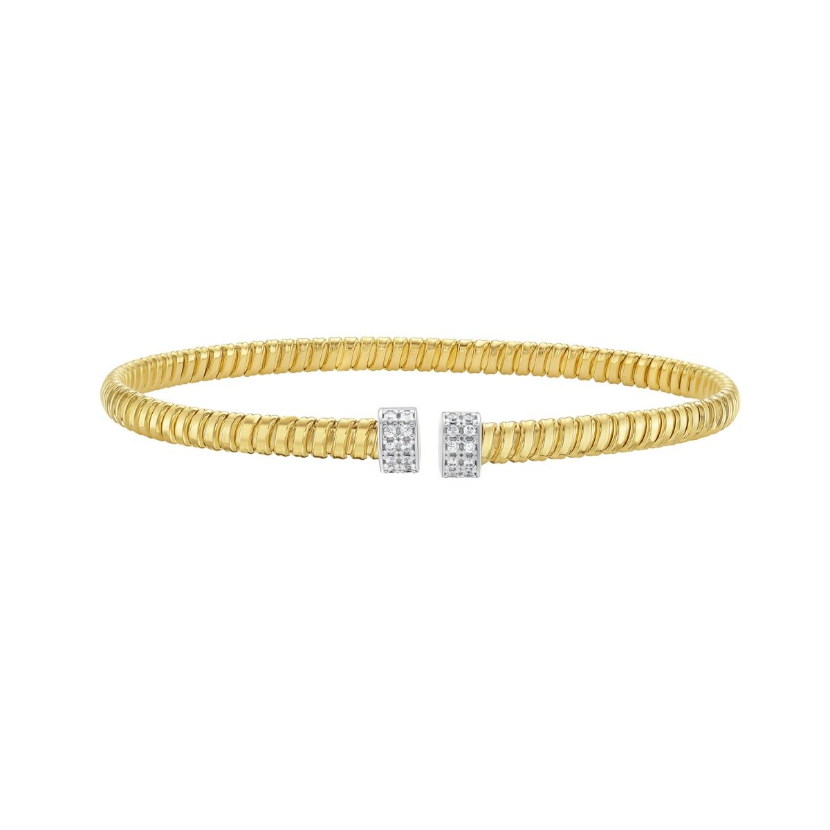 14Y .20ct Diamond Endcaps Polished Tubogas Cuff