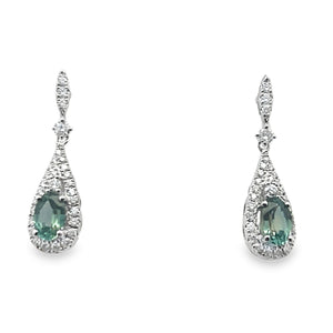 14W 1.68ctw Oval Montana Sapphire Dangle Earrings with Diamond Accents