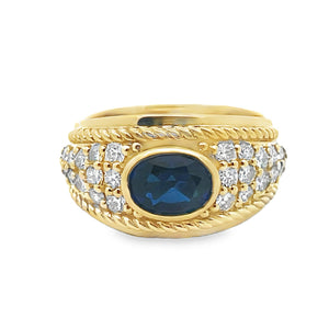 14Y 2.75ctw Bezel Oval Lab Grown Sapphire with Diamond Band sz 8.5