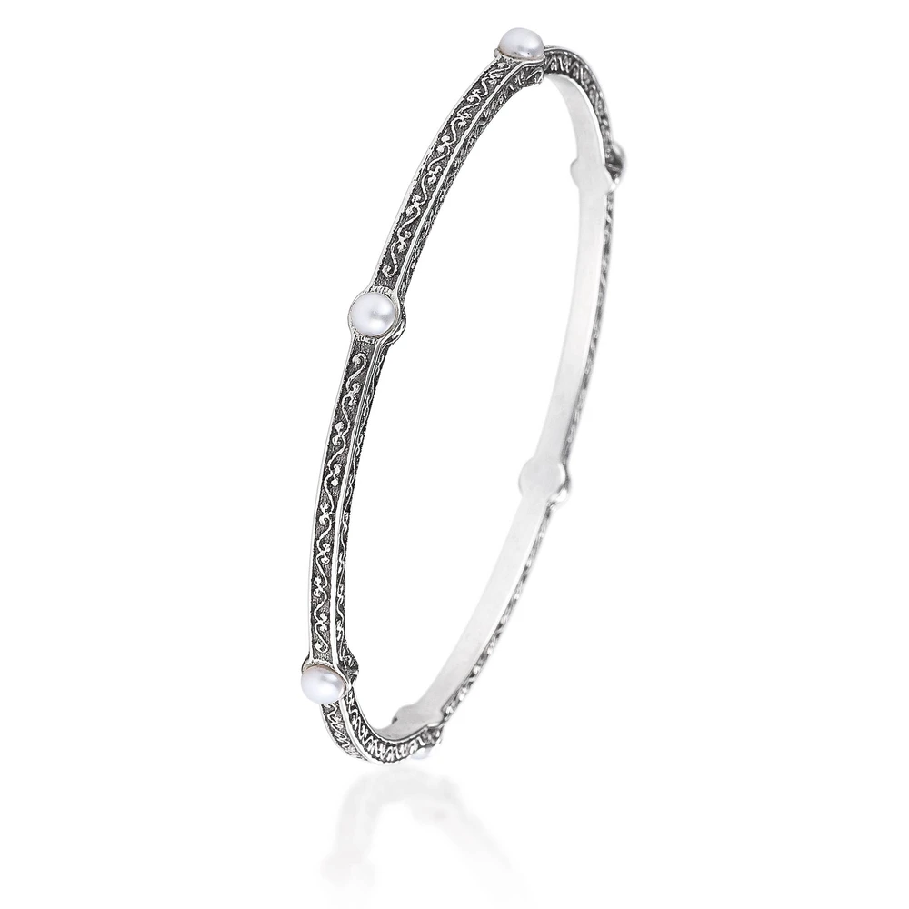 engraved pearl bangle