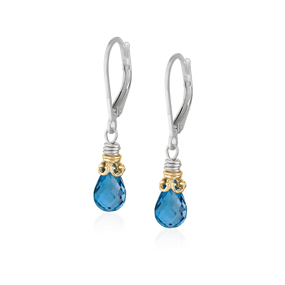 petite london blue topaz two-tone earrings