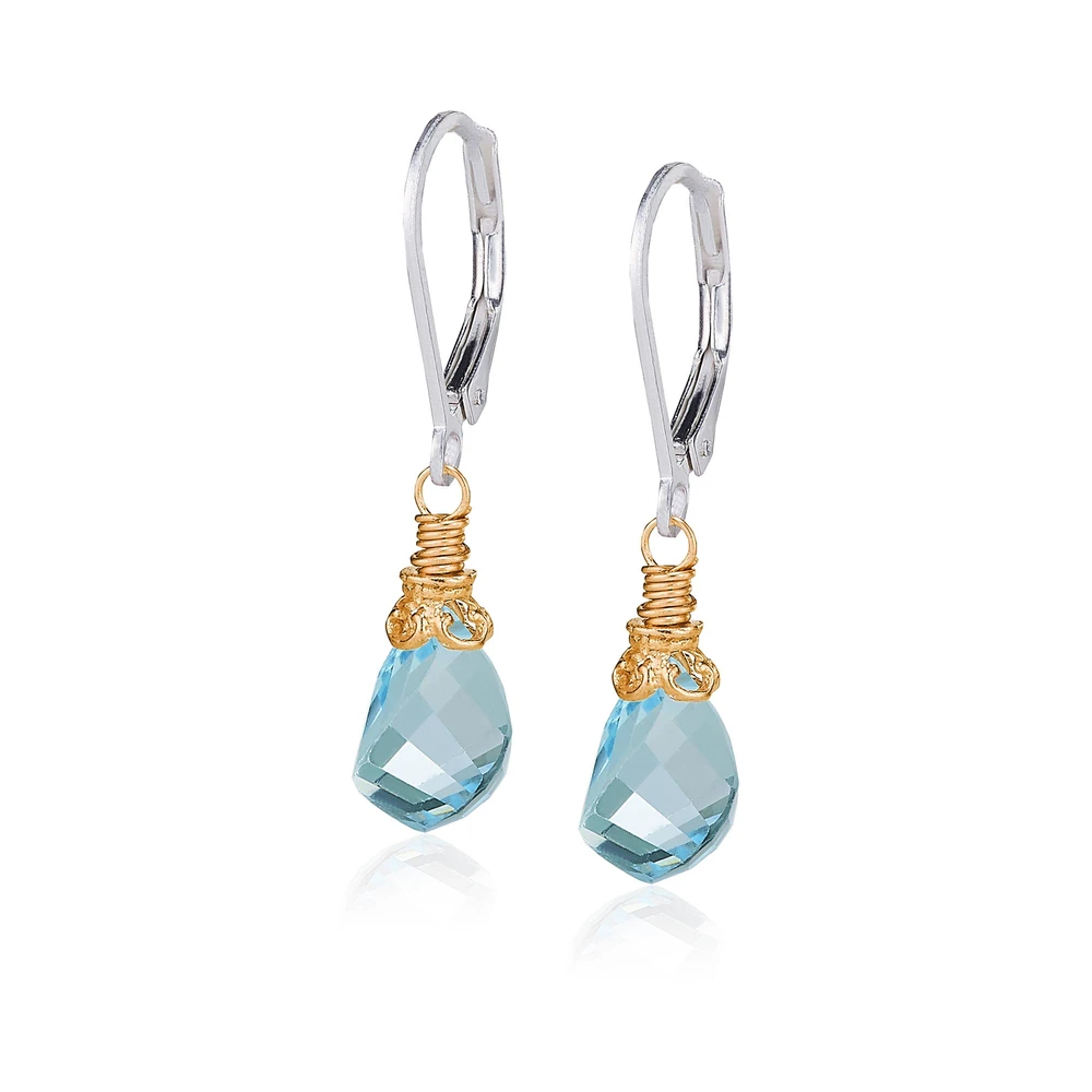 faceted blue topaz twist two-tone earrings