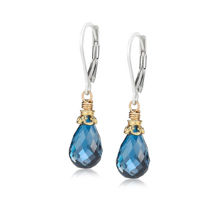 london blue topaz two-tone earrings