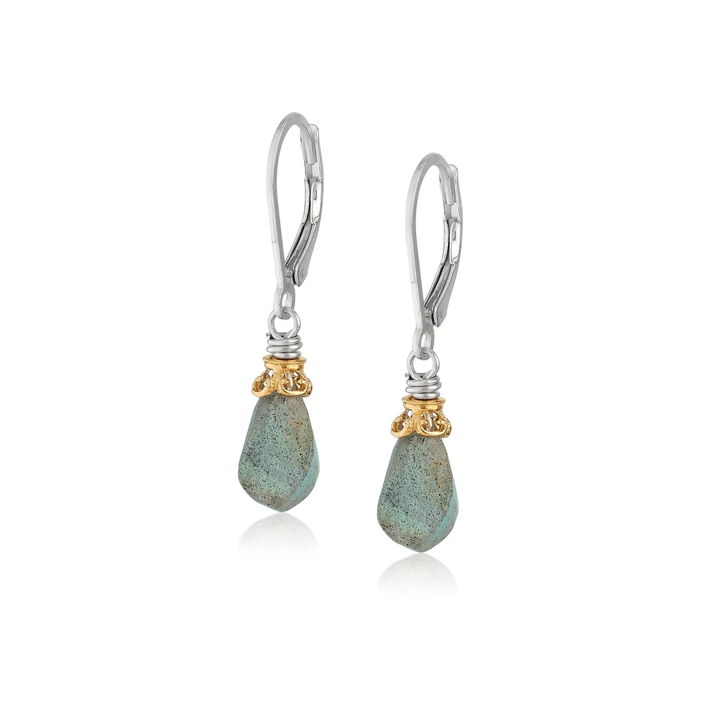 faceted labradorite twist two-tone earrings