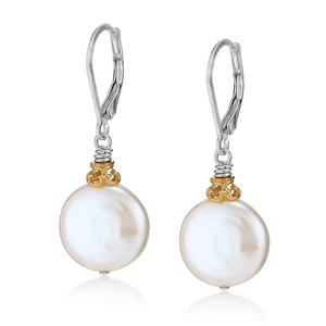 large coin pearl with 18k gold vermeil earrings