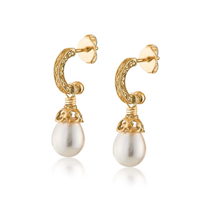 mini 18k gold vermeil engraved hoops with pearl drop