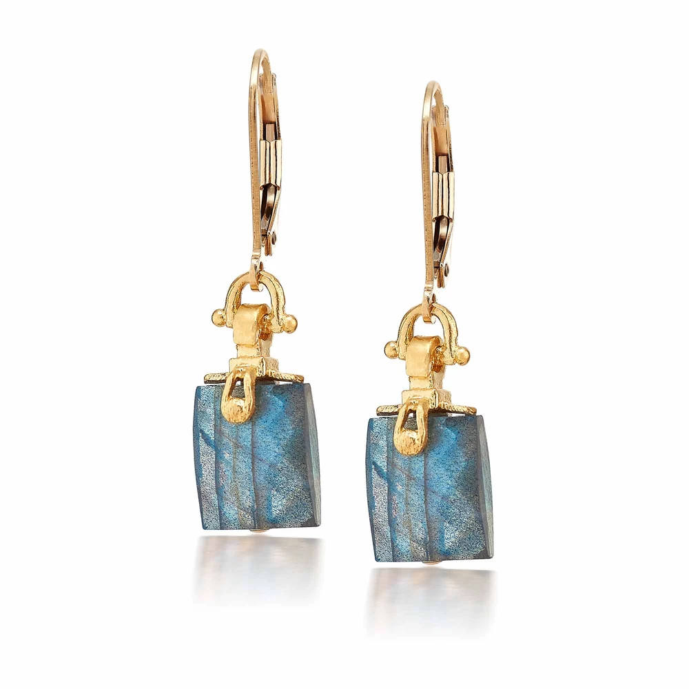 faceted rectangular labradorite earrings in vermeil