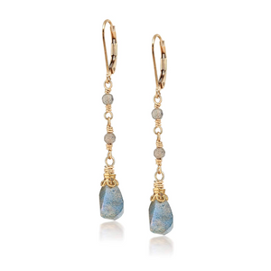 faceted labradorite twist drop earrings in vermeil